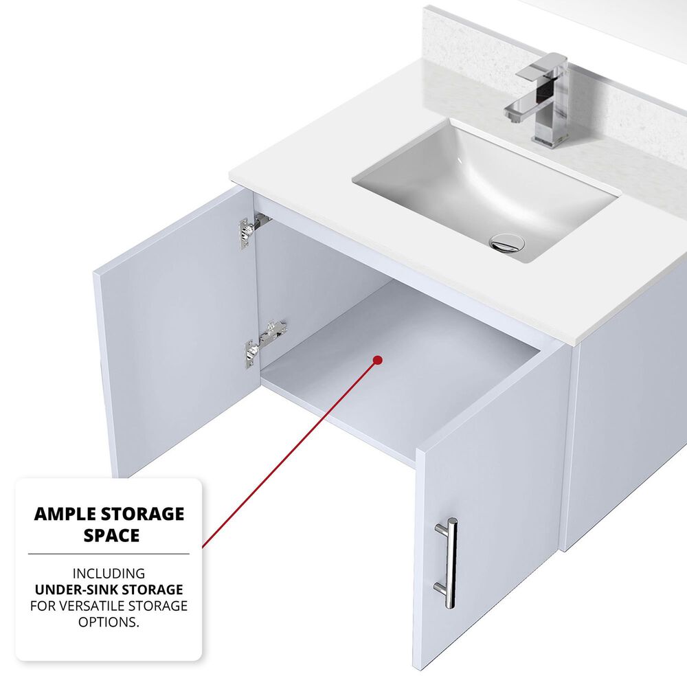Lexora Home Geneva 30&quot; Single Bathroom Vanity in Glossy White with 2 cm White Cultured Marble Top and Rectangular Sink, , large