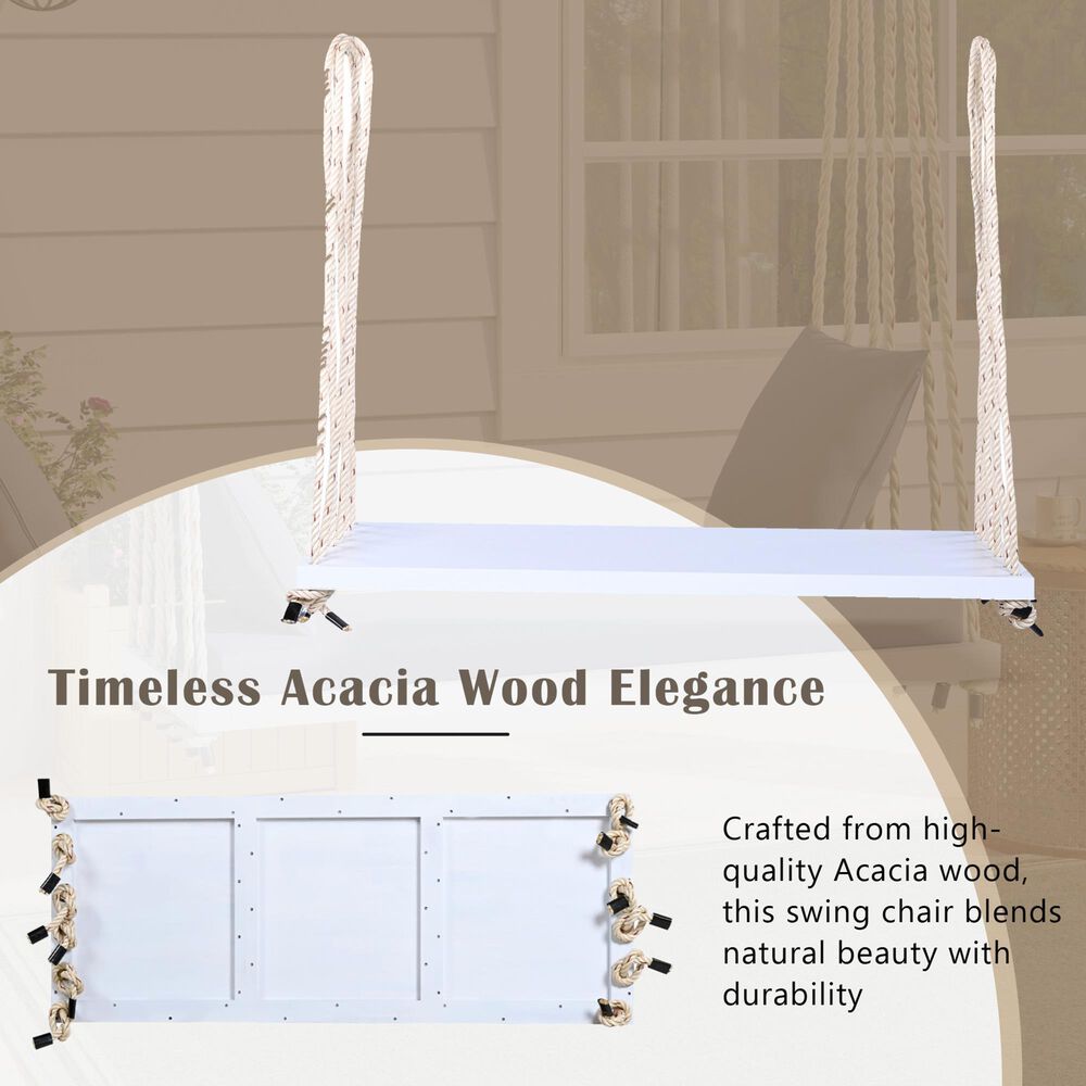 Hearth and Haven Topmax Outdoor Hanging Porch Swing Bench with Dark Gray Cushion in White, , large