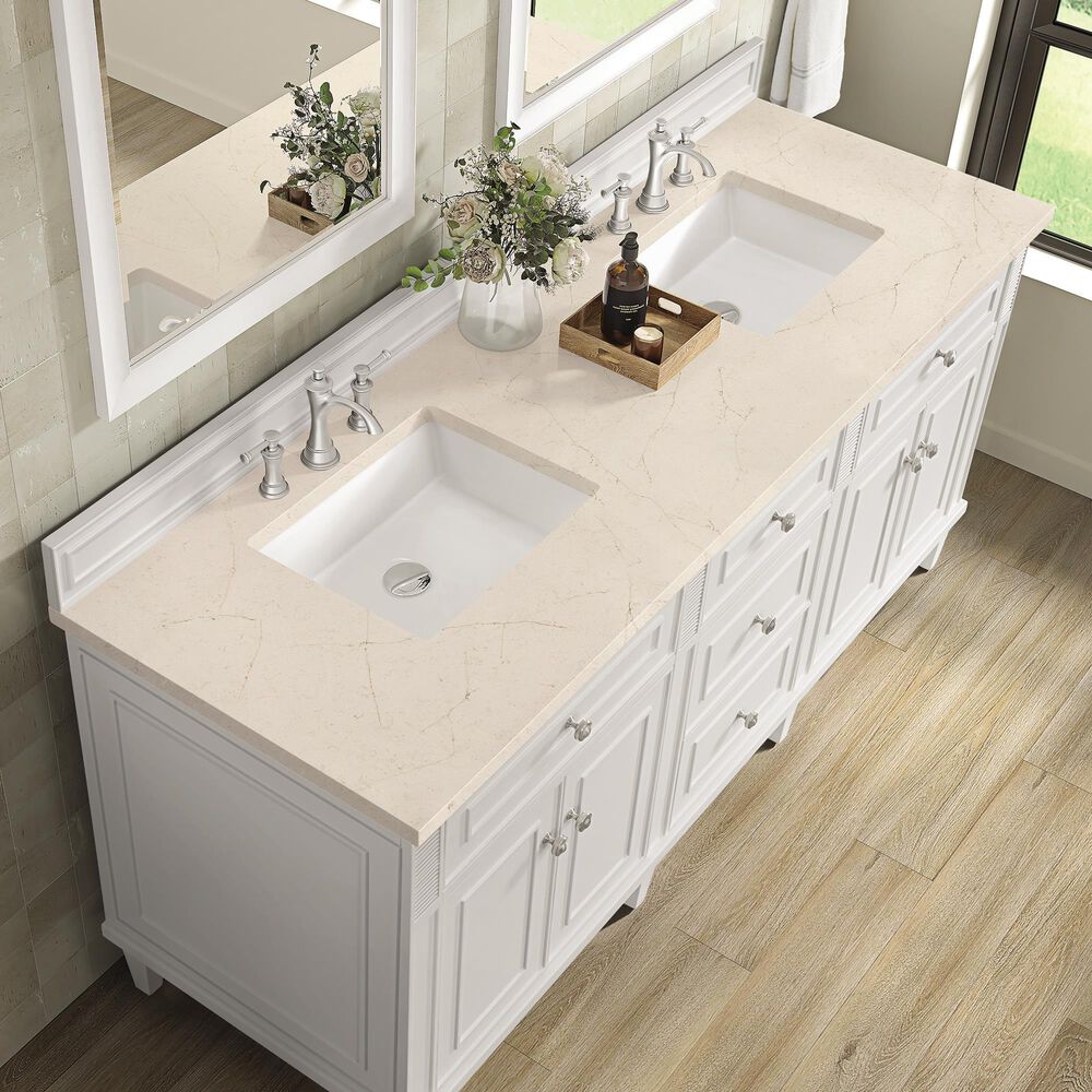 James Martin Vanities Lorelai 72&quot; Double Vanity in Bright White with 3 cm Eternal Marfil Quartz Top, , large