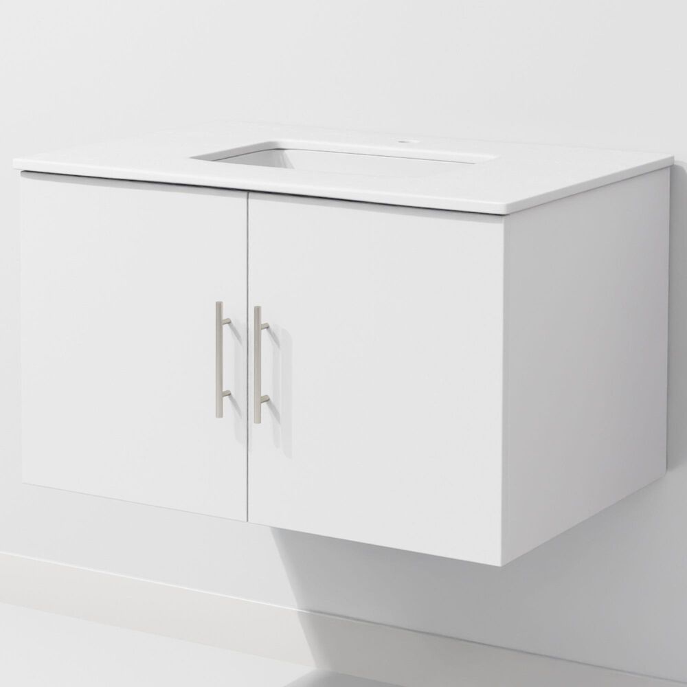 Lexora Home Geneva 30" Single Bathroom Vanity in Glossy White with 2 cm White Cultured Marble Top and Rectangular Sink, , large