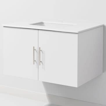 Lexora Home Geneva 30" Single Bathroom Vanity in Glossy White with 2 cm White Cultured Marble Top and Rectangular Sink, , large