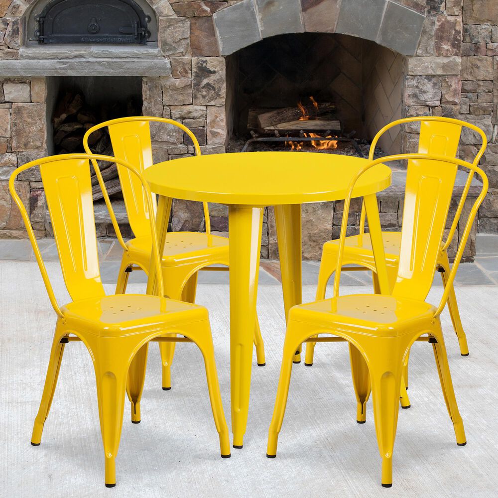 Flash Furniture 5-Piece Metal Bistro Table Set in Yellow, , large