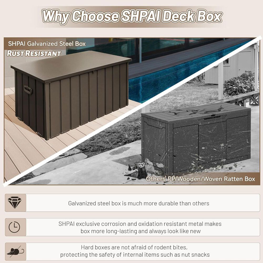Hearth and Haven 190-Gallon Outdoor Storage Deck Box with Hydraulic Piston in Dark Brown, , large