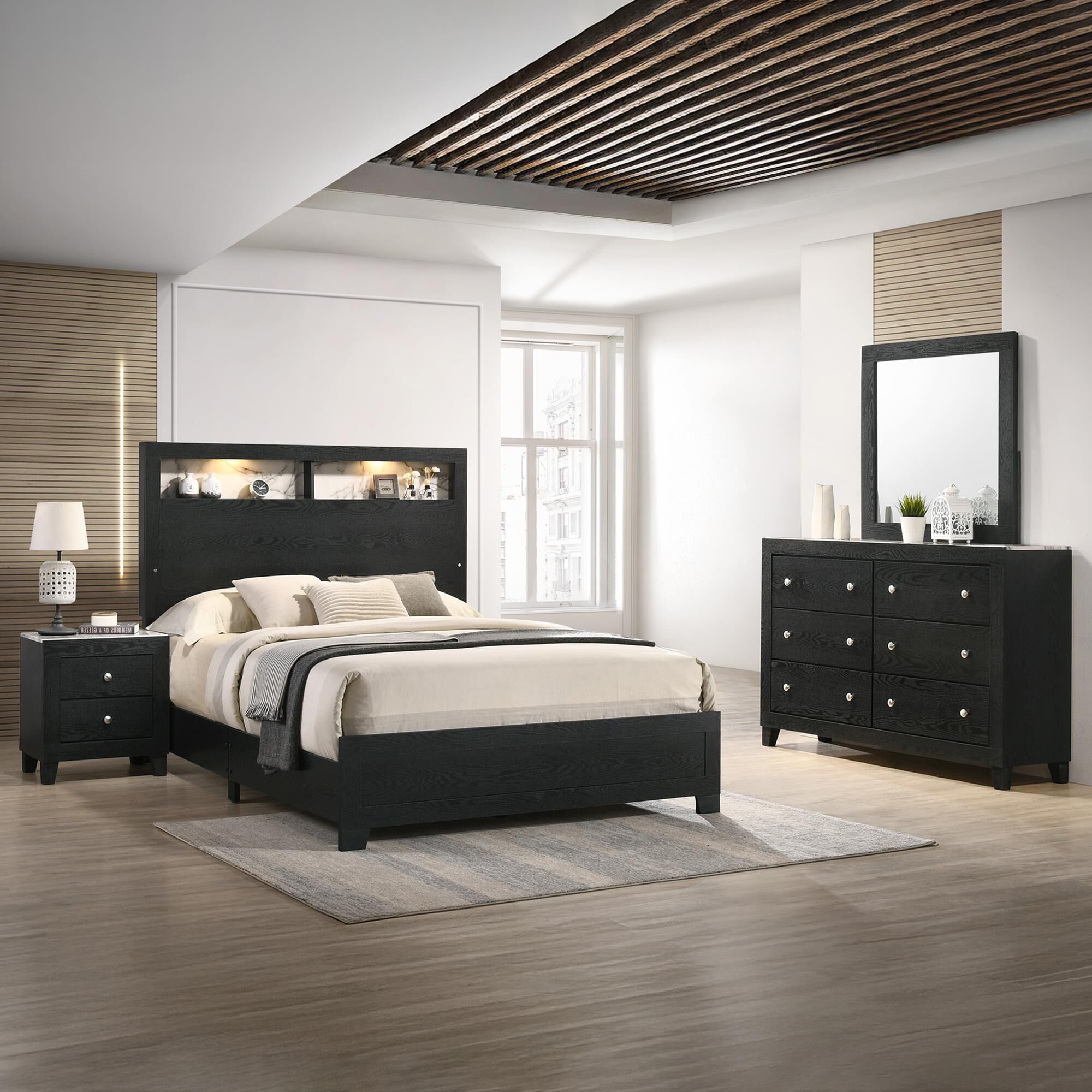 Crown Mark Cadence 4-Piece King Bedroom Set in Black and White