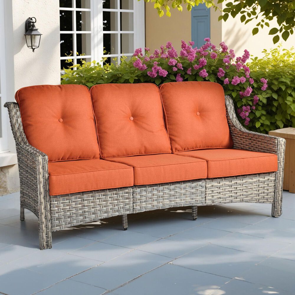 HOMLUX Outdoor Wicker Conversation Sofa in Coarse Orange, , large