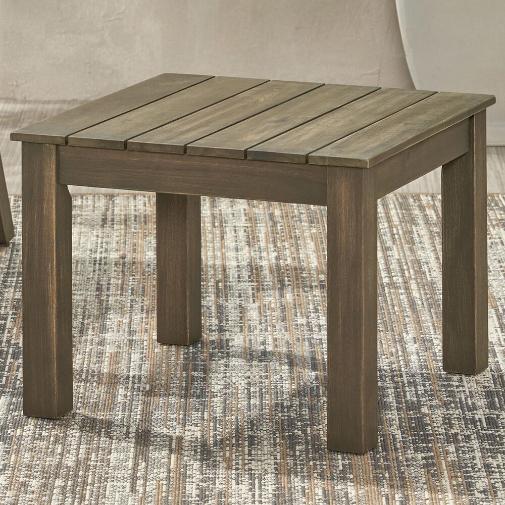 Hearth and Haven Temecula Outdoor Square Side Table with Slatted Top in Grey, , large