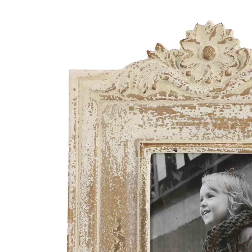 Maple and Jade Vintage Hand-Carved Flower Photo Frame in Whitewashed and Natural Brown, , large
