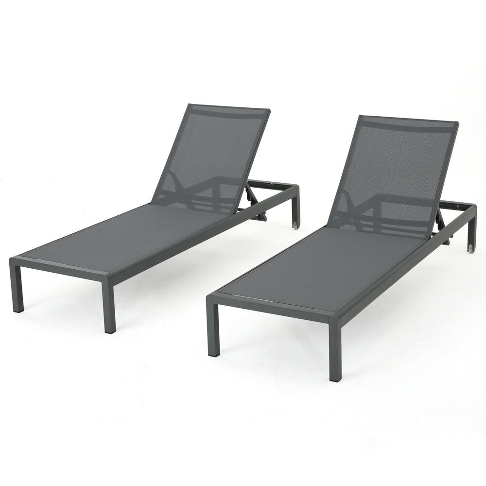 Noble House Cape Coral Patio Chaise Lounge in Dark Gray (Set of 2), , large