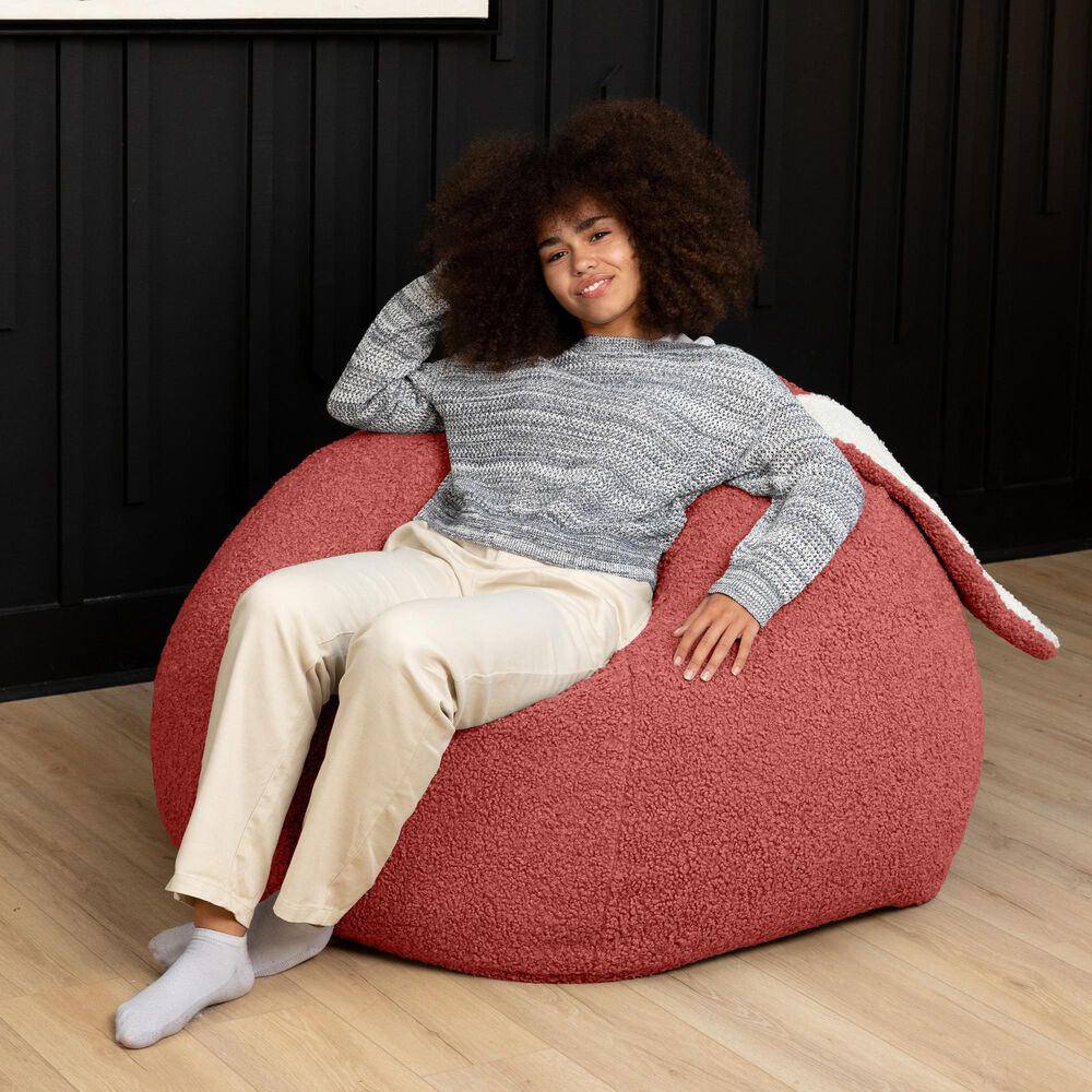 Jaxx HopSeat Bunny Oval Shaped Large Bean Bag Chair in Rosewood, , large