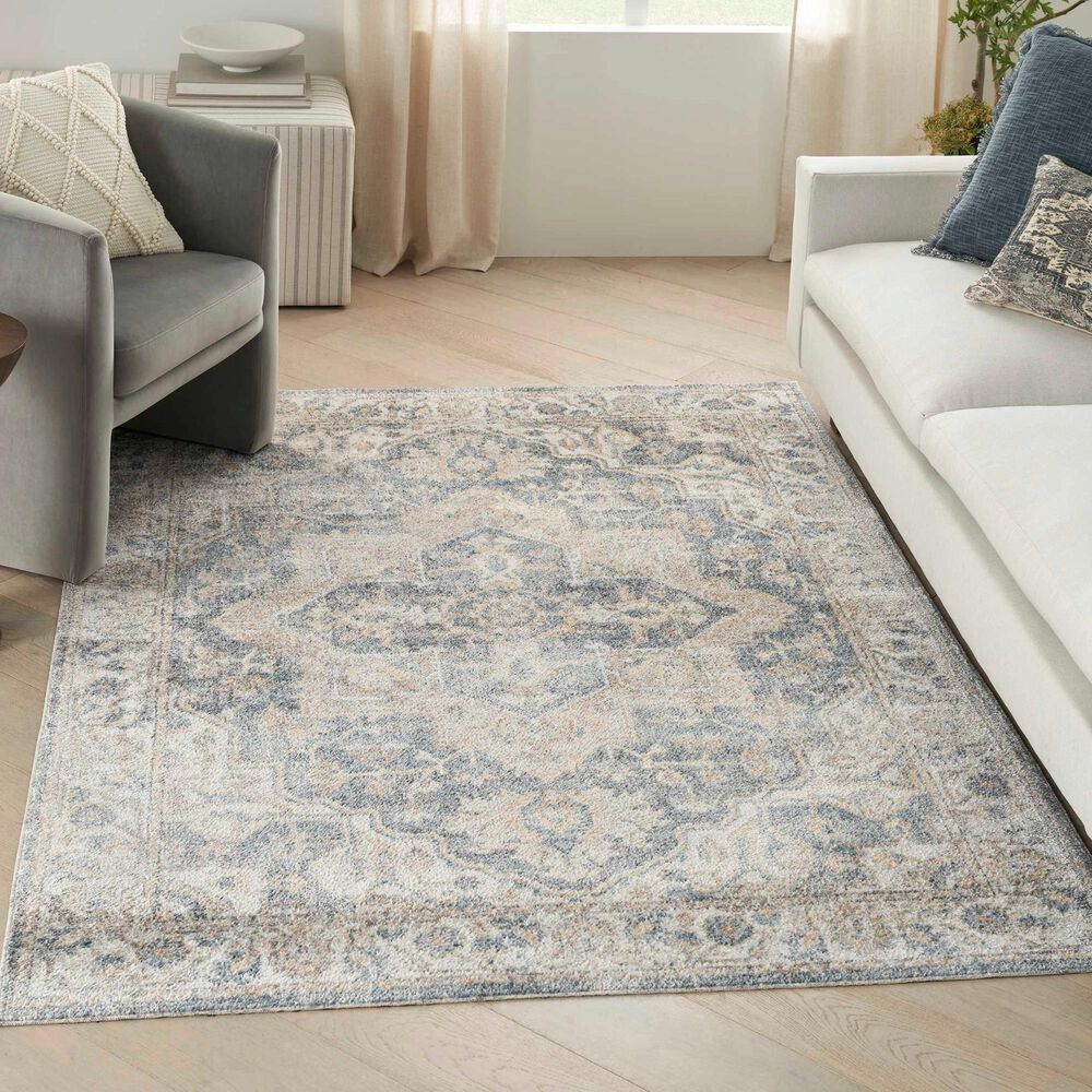 Nourison Astra Machine Washable 6&#39;7&quot; x 9&#39; Grey and Blue Area Rug, , large
