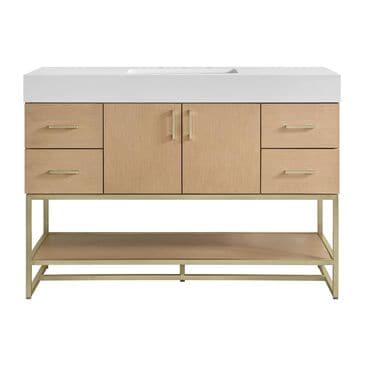 37B Mauri 48" Single Bathroom Vanity with Metal Base in Warm Oak with High-Profile 4" White Composite Stone Top, , large