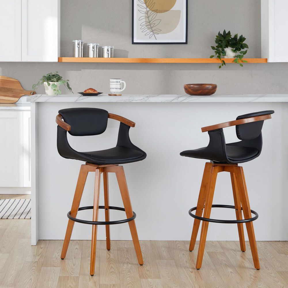 Lumisource Oracle Swivel Barstool with Black Cushion in Walnut and Black, , large