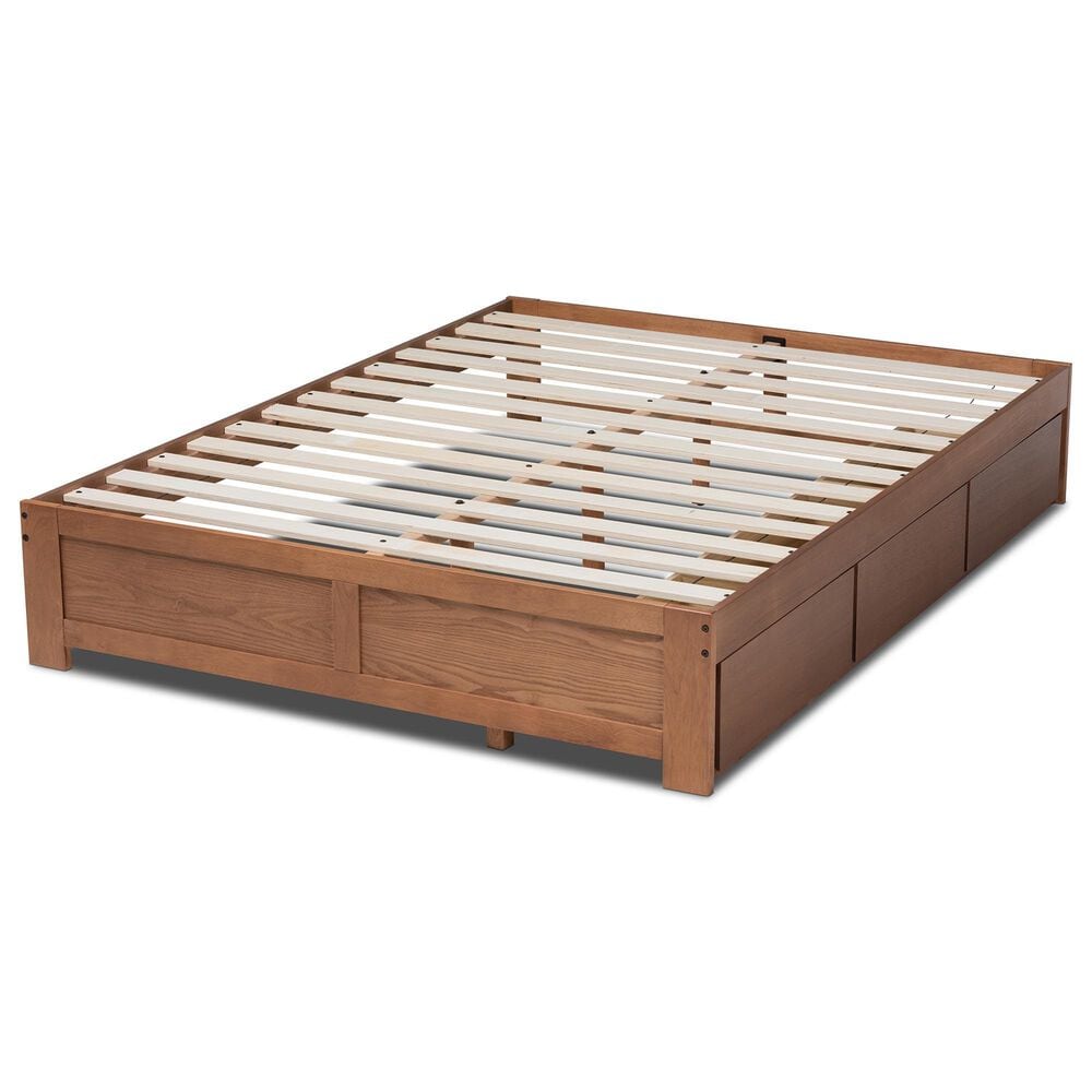 Baxton Studio Wren Full Storage Bed Frame in Walnut Brown, , large