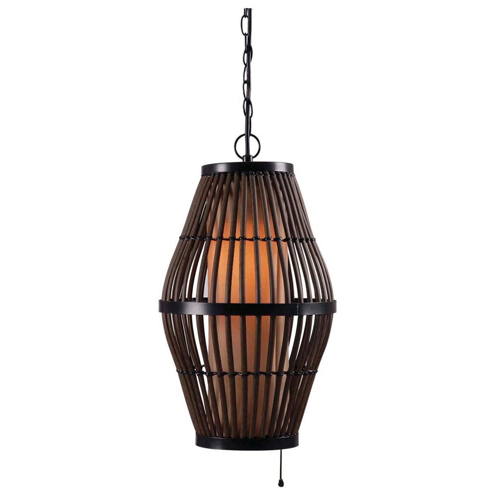 Kenroy Biscayne 1-Light Outdoor Pendant in Rattan with Black Accents, , large