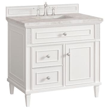 James Martin Vanities Lorelai 36" Single Vanity in Bright White with 3 cm Victorian Silver Quartz Top, , large