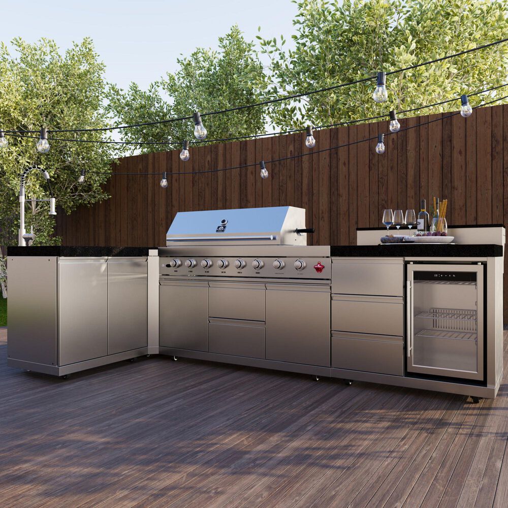 Forno Bulnes 4-Piece Outdoor Kitchen Grill Set with Beverage Center in Stainless Steel and Black, , large