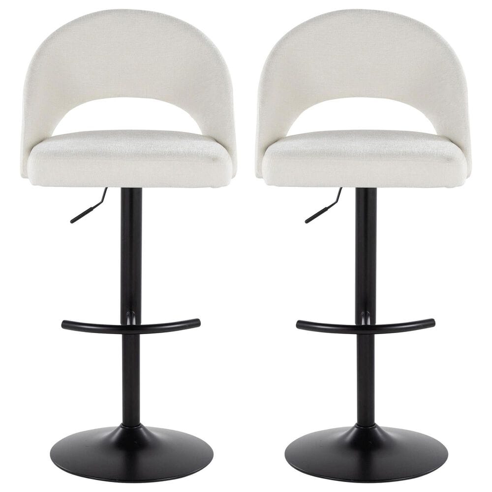 LumiSource Renee Adjustable Swivel Bar Stool with Cream Fabric Upholstery in Black (Set of 2), , large