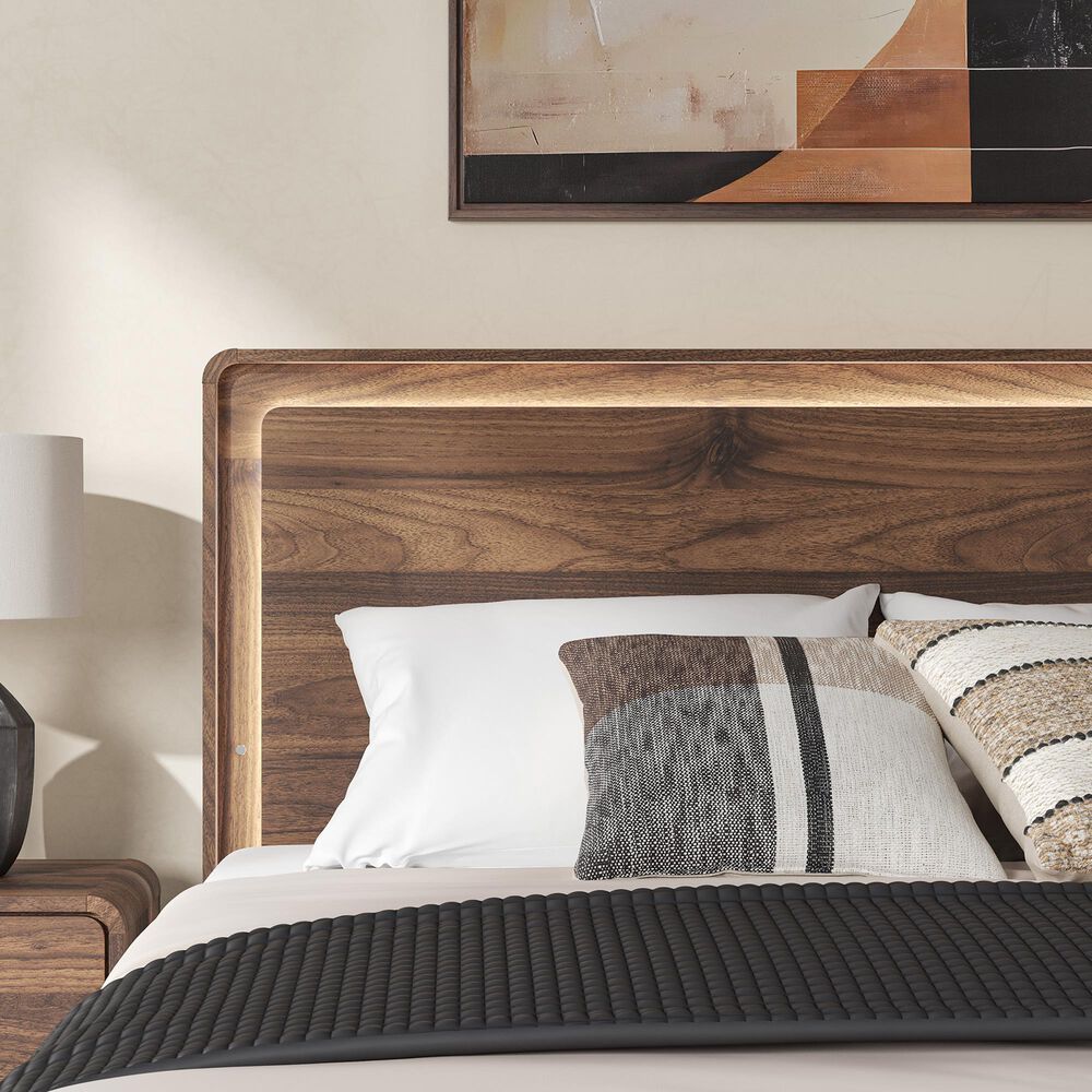 Ashley Fortlorn Queen Platform Bed in Walnut Brown with LED Light, , large