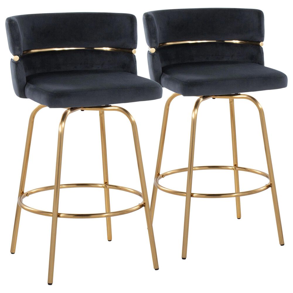 LumiSource Cinch 26" Swivel Counter Stool with Black Upholstery in Gold (Set of 2), , large