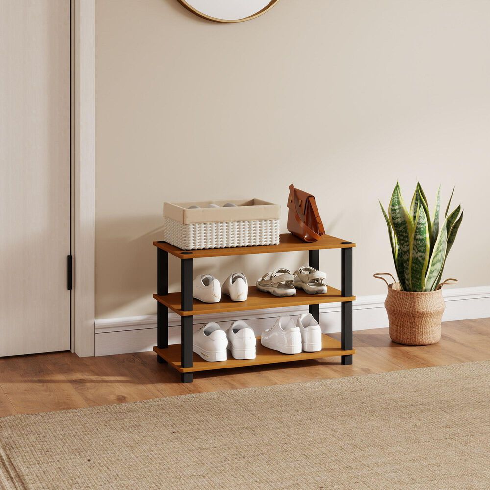 Noviland 3-Tier Shoe Rack in Light Cherry and Black, , large