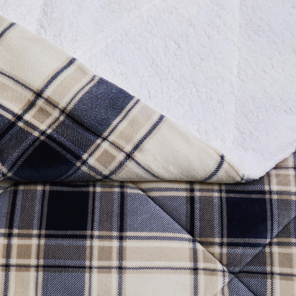 Pem America Truly Soft Cuddle Warmth 3-Piece Full/Queen Comforter Set in Blue and Cream Plaid, , large