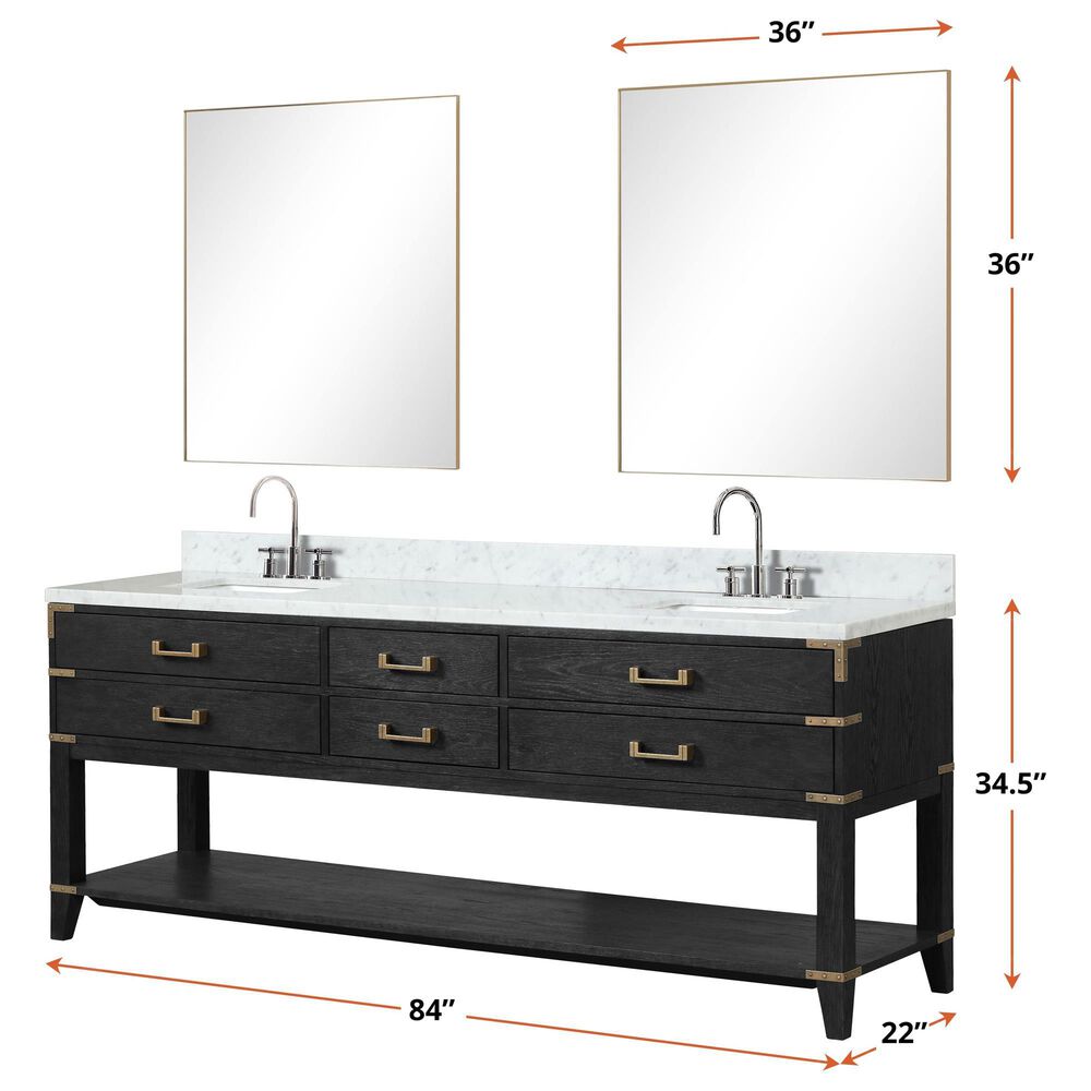 Lexora Home Norwalk 84&quot; Double Bathroom Vanity in Black Oak with White Quartz Top and Rectangular Sinks, , large