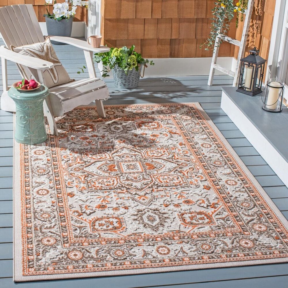 Safavieh Cabana CBN680B 6&#39; x 9&#39; Beige and Orange Indoor/Outdoor Area Performance Rug, , large