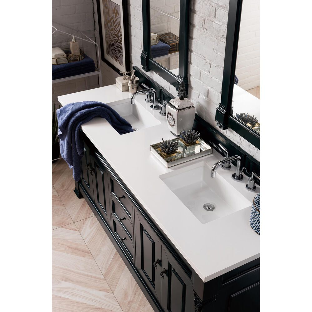 James Martin Vanities Brookfield 72&quot; Double Bathroom Vanity in Antique Black with 3 cm White Zeus Quartz Top and Rectangular Sinks, , large