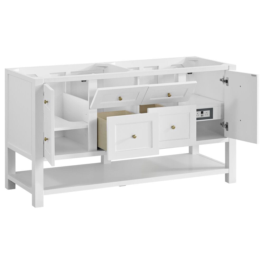 James Martin Vanities Breckenridge 60&quot; Double Bathroom Vanity in Bright White with 3 cm Eternal Jasmine Pearl Quartz Top and Rectangular Sinks, , large