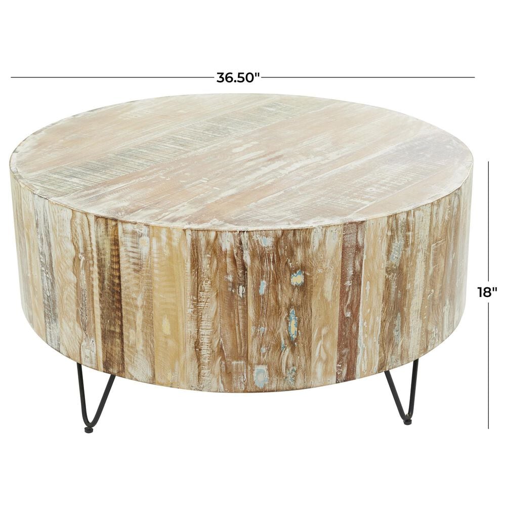 Maple and Jade Coffee Table with Metal Hairpin Legs in Brown, Whitewashed, Blue and Black, , large