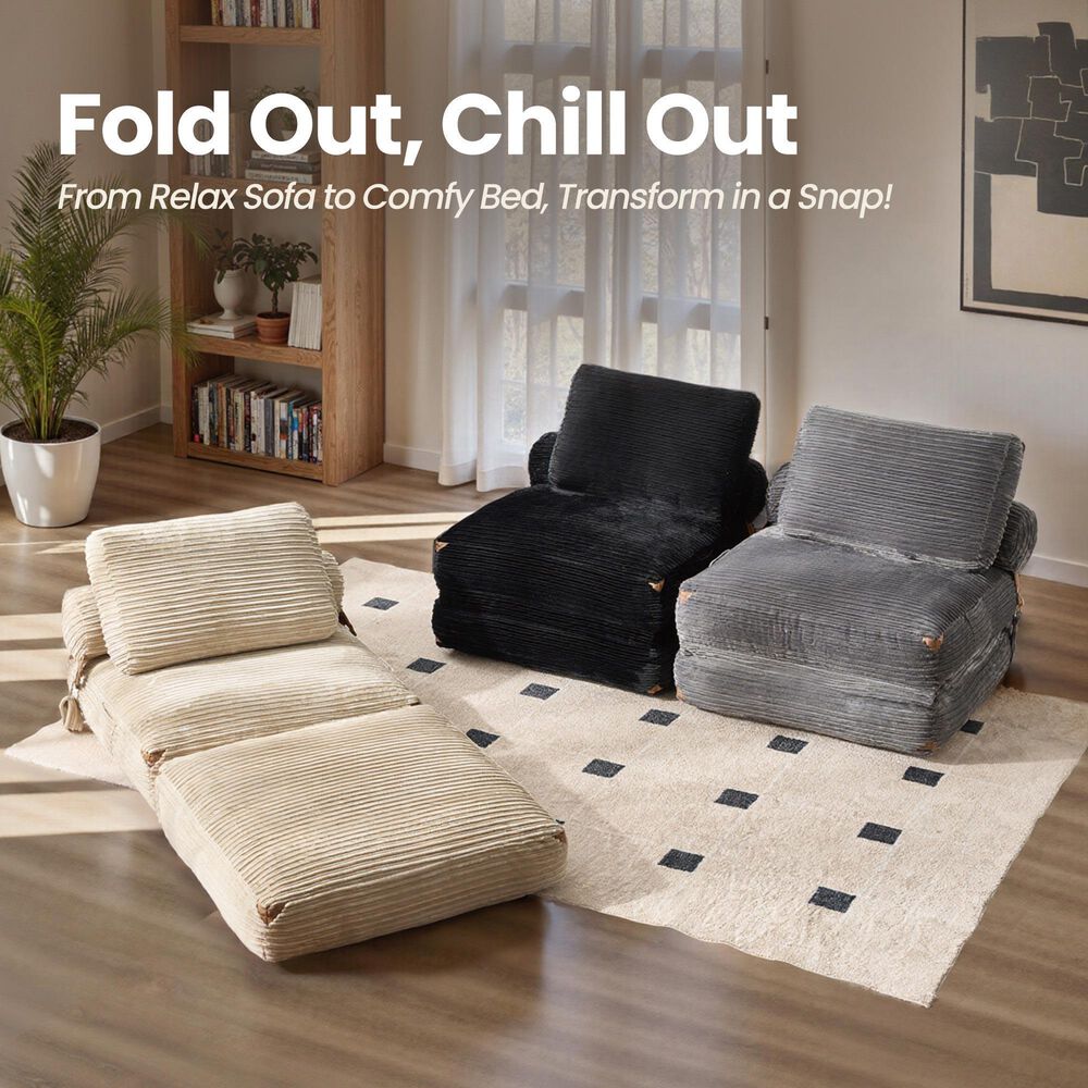 HOMLUX Convertible Sleeper Chair with Pillow and Back Support in Beige, , large