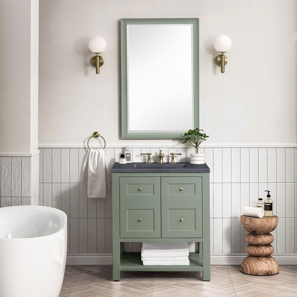 James Martin Vanities Breckenridge 30&quot; Single Bathroom Vanity in Smokey Celadon with 3 cm Charcoal Soapstone Quartz Top and Rectangular Sink, , large