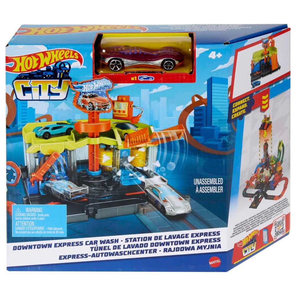 Hot Wheels City Downtown Express Car Wash Playset with 1 Toy Car in Multicolor, , large