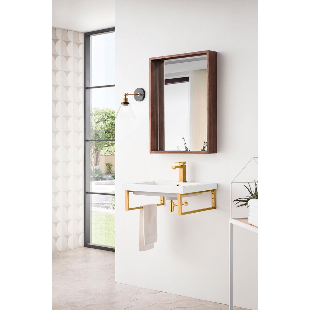 James Martin Vanities Boston 23.6&quot; Single Wall Brackets in Radiant Gold with 3 cm White Glossy Resin Top and Rectangular Sink, , large