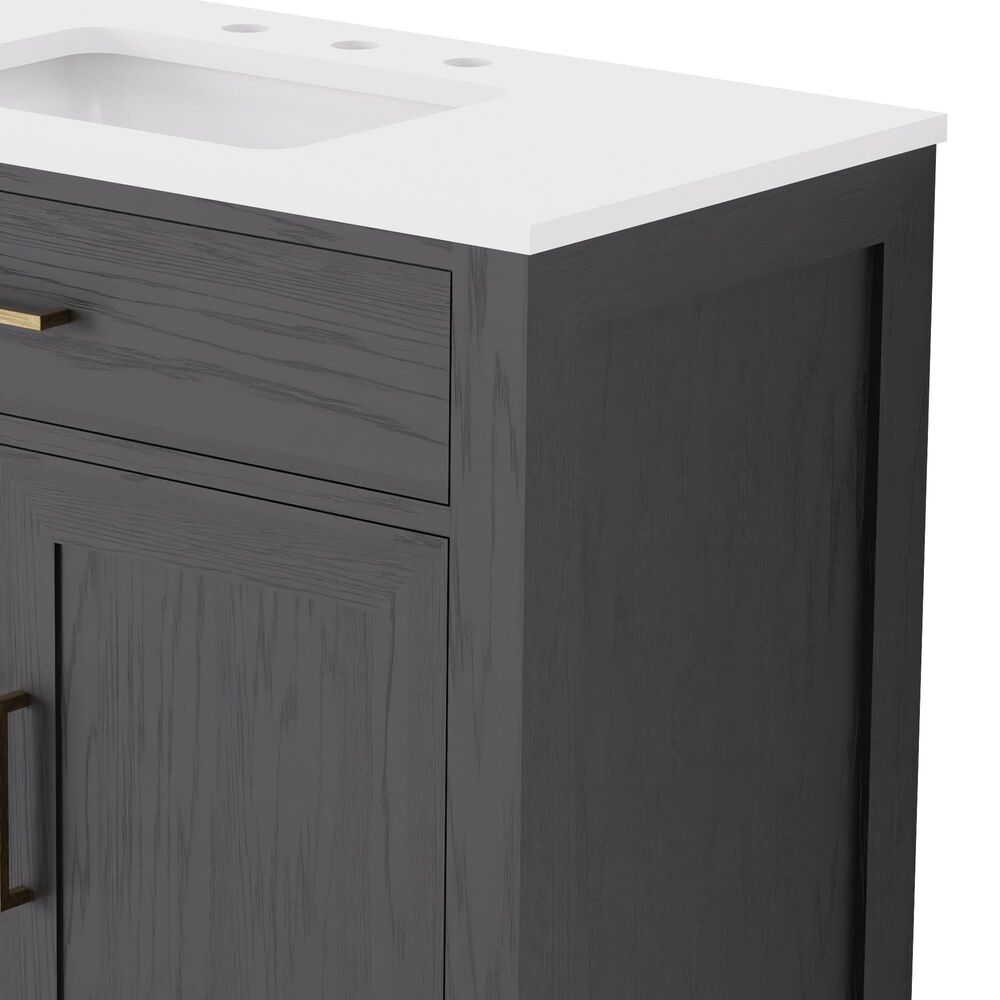 Lexora Home Abbey 36" Single Bathroom Vanity in Black Oak with 2 cm White Quartz Top and Rectangular Sink, , large