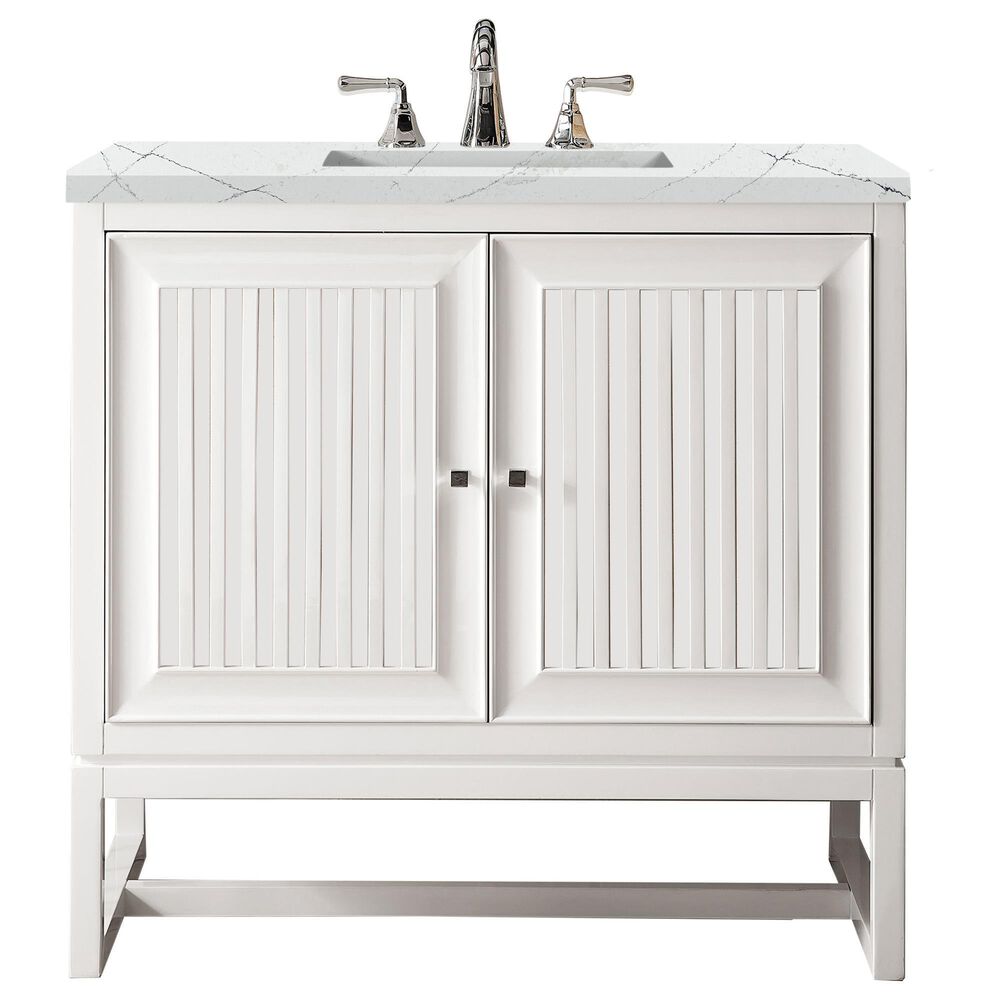 James Martin Vanities Athens 36" Single Bathroom Vanity in Glossy White with 3 cm Ethereal Noctis Quartz Top and Rectangular Sink, , large