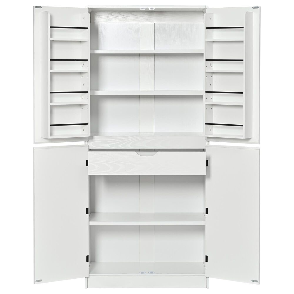 HOMLUX HOMLUX 72" Tall Farmhouse Kitchen Pantry Cabinet with 8 Door Shelves, Curved Design Storage Cabinet with 3 Adjustable Shelves, Hidden Drawer, Versatile Cupboard for Kitchen, Dining &amp; Bathroom, White, , large