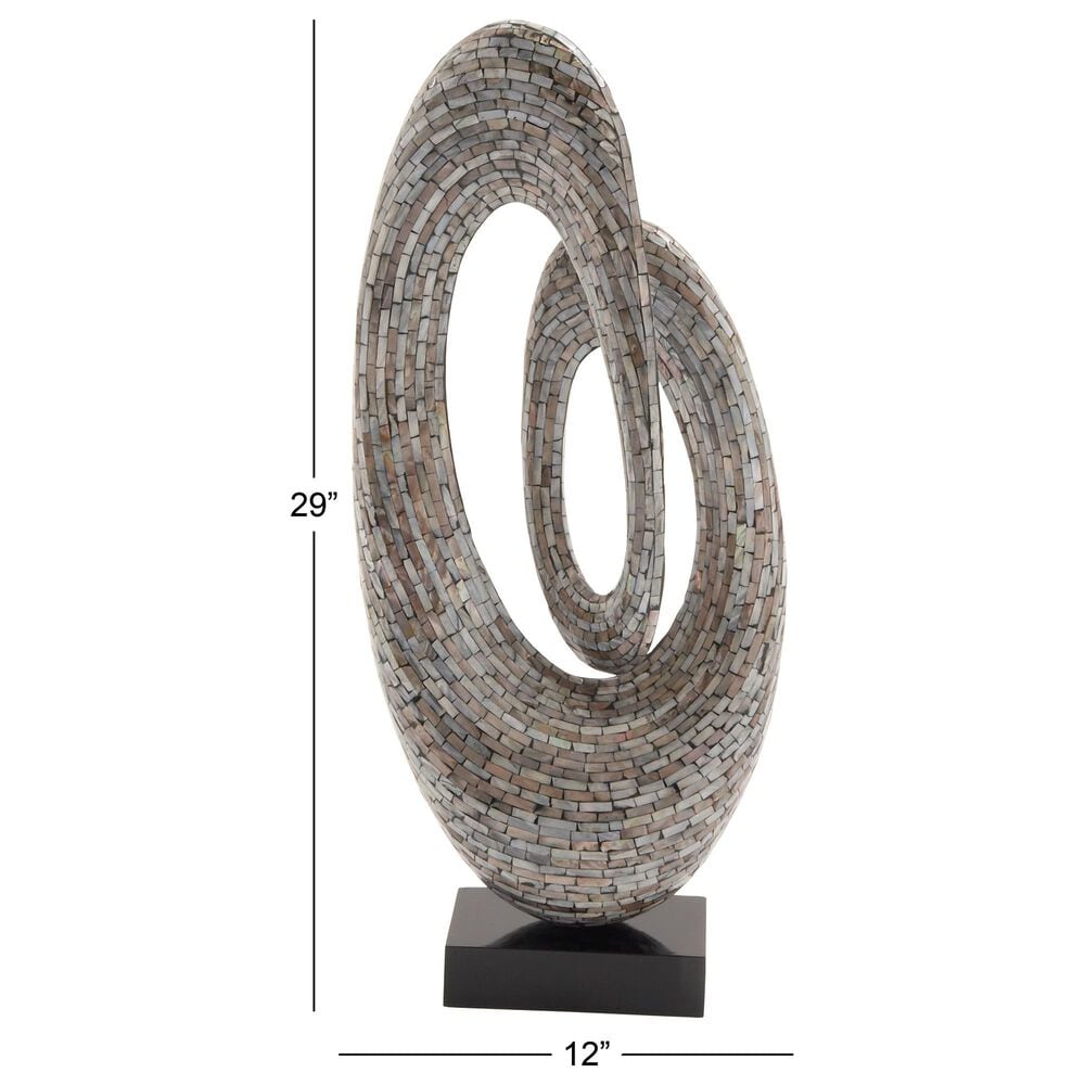 Maple and Jade Pearl Shell Abstract Swirl Decorative Sculpture in Polished Gray and Black, , large