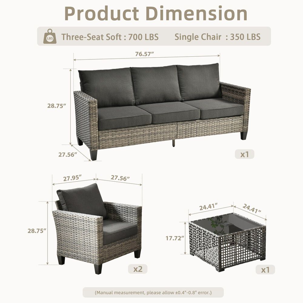 HOMLUX 4-Piece Outdoor Sofa Set in Black, , large
