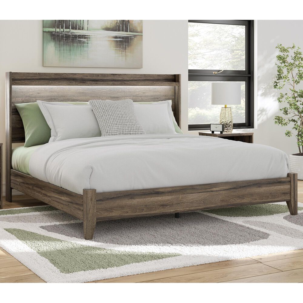 Ashley Elbrim King Panel Bed in Weathered Brown, , large