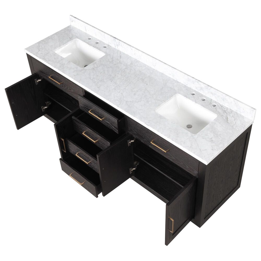Lexora Home Abbey 80&quot; Double Bathroom Vanity in Brown Oak with 2 cm White Carrara Marble Top and Rectangular Sinks, , large