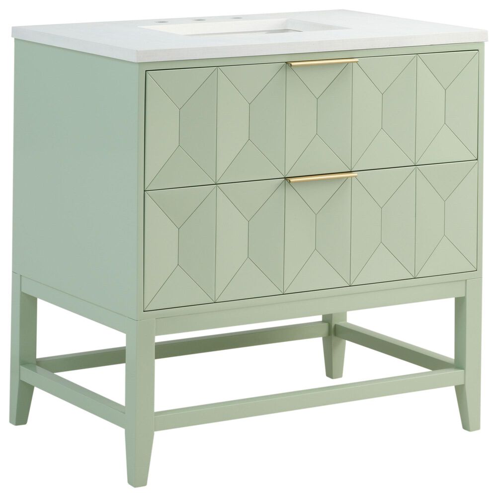 James Martin Vanities Emmeline 36" Single Vanity, Pistachio w/ 3 CM Parisien Bleu Top, , large