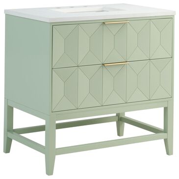 James Martin Vanities Emmeline 36" Single Vanity, Pistachio w/ 3 CM Parisien Bleu Top, , large