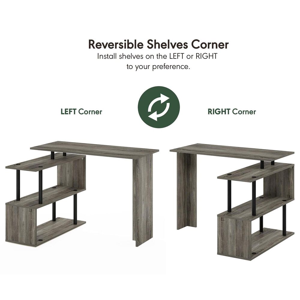 HOMLUX 3-Tier Shelves L-Shape Computer Desk in French Oak Grey and Black, , large