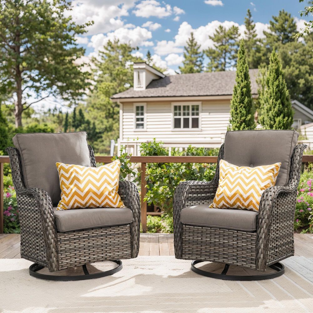 Sunwell Garden Patio Swivel Rocker Chair in Gray (Set of 2), , large