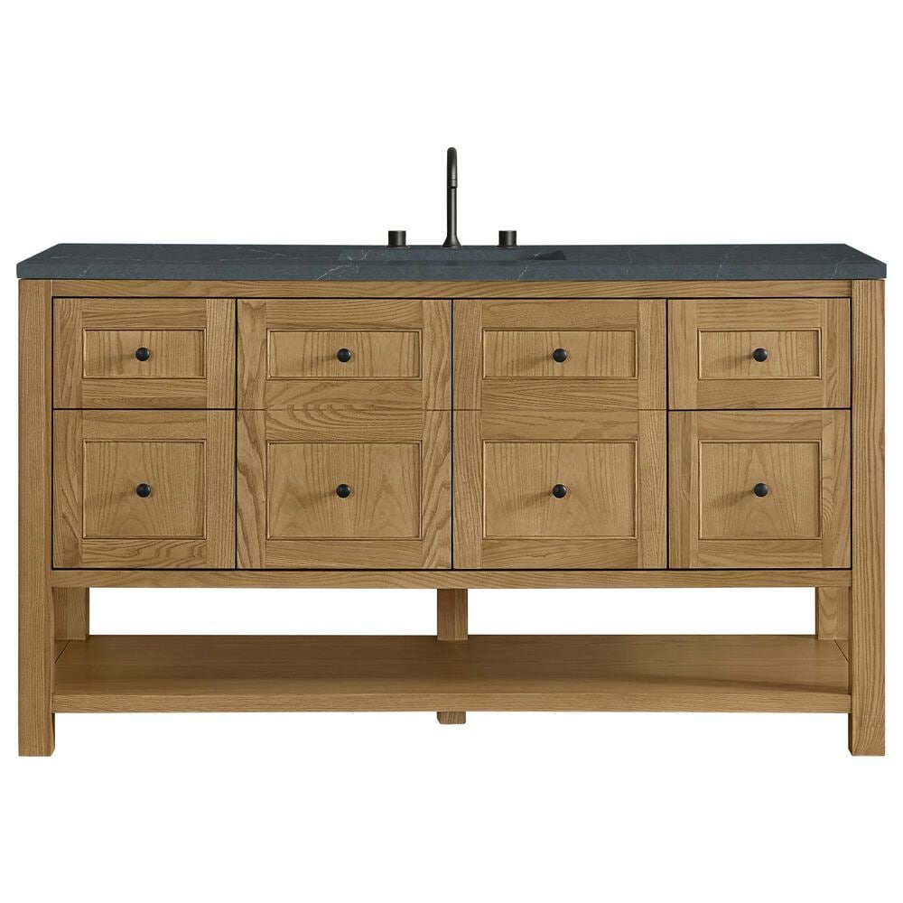 James Martin Vanities Breckenridge 60" Single Bathroom Vanity in Light Natural Oak with 3 cm Charcoal Soapstone Quartz Top and Rectangular Sink, , large