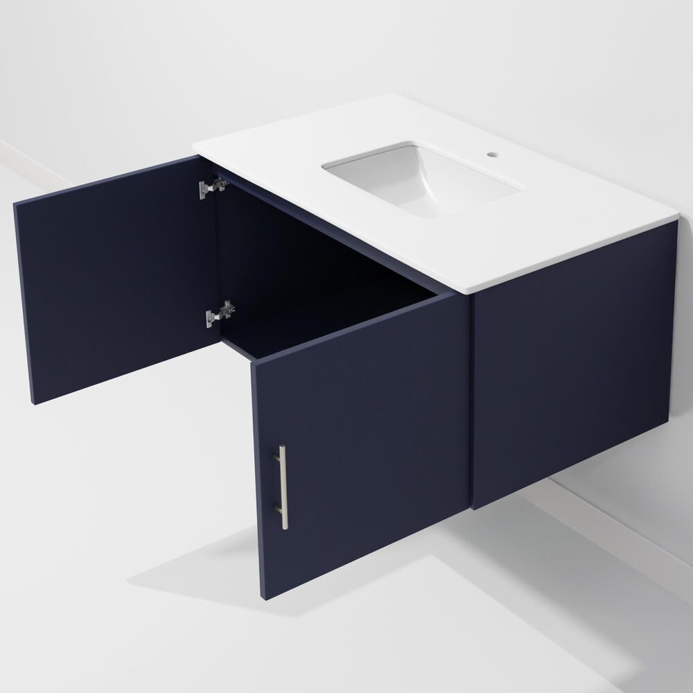 Lexora Home Geneva 36" Single Bathroom Vanity in Navy Blue with 2 cm White Quartz Top and Rectangular Sink, , large