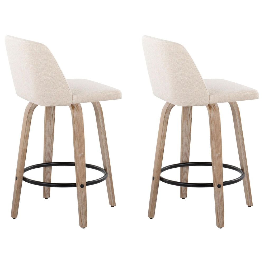 LumiSource Toriano Swivel Counter Stool with Cream Noise Fabric Upholstery in Whitewashed and Black (Set of 2), , large