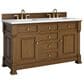 James Martin Vanities Brookfield 60" Double Bathroom Vanity in Honey Oak with 3 cm White Zeus Quartz Top and Rectangular Sinks, , large