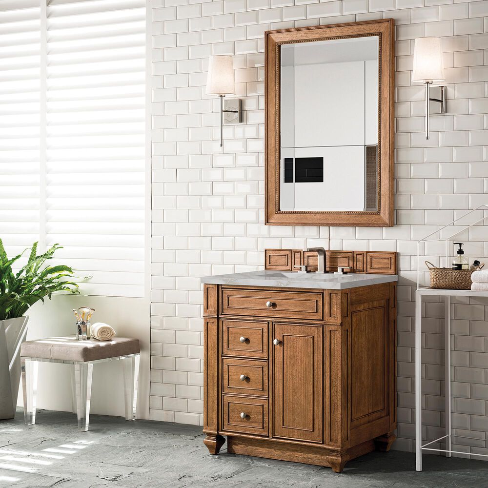 James Martin Vanities Bristol 30&quot; Single Bathroom Vanity in Saddle Brown with 3 cm Victorian Silver Quartz Top and Rectangular Sink, , large